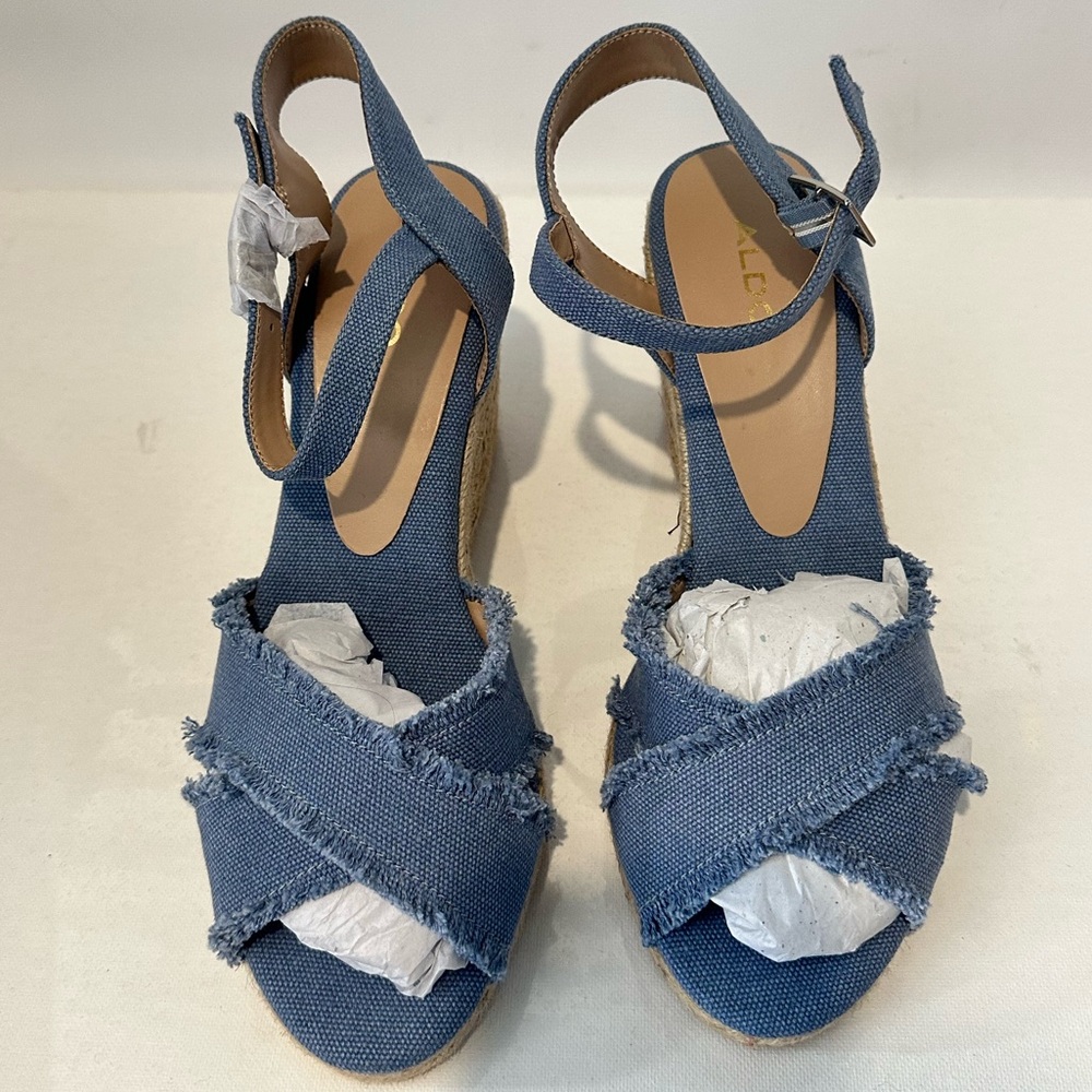 Aldo Blue Ankle Strap Espadrille Wedge Size 8 New - Women's Shoes